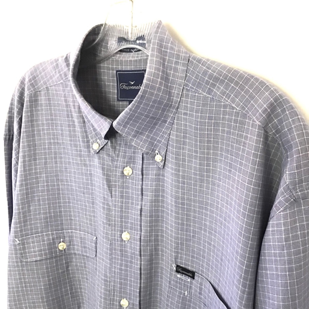 Faconnable Mens Long Sleeve Shirt Sz L Micro Plaid